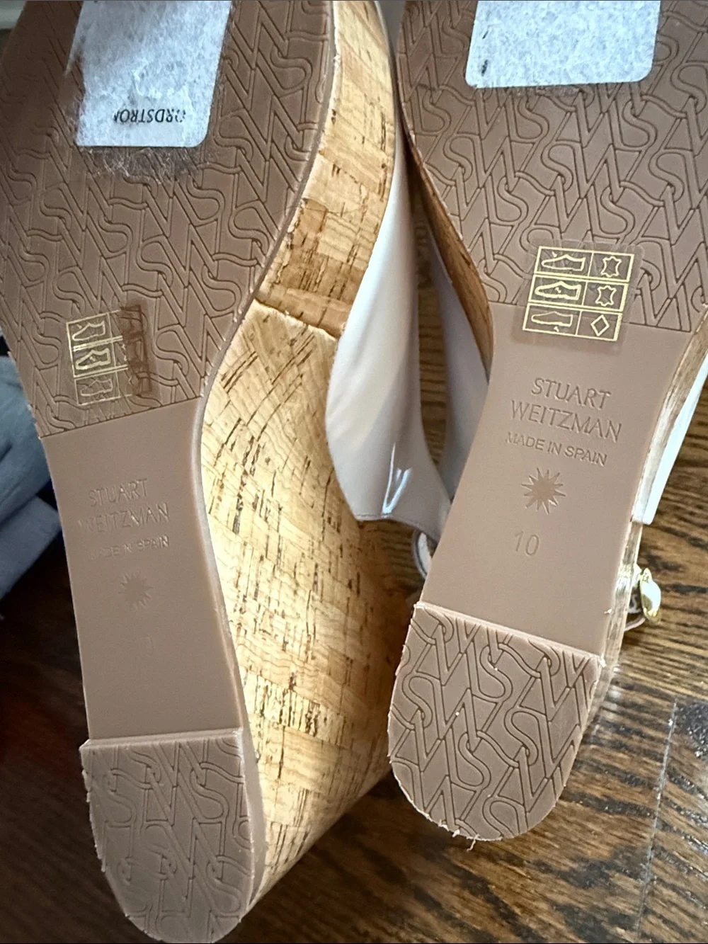 Stuart Weitzman White Patent Cork Wedge Slingbacks - Picture 5 of 5
